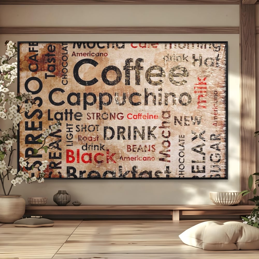 Tablou canvas cu tablou canvas tipografie cafea, in rama de aluminiu negru